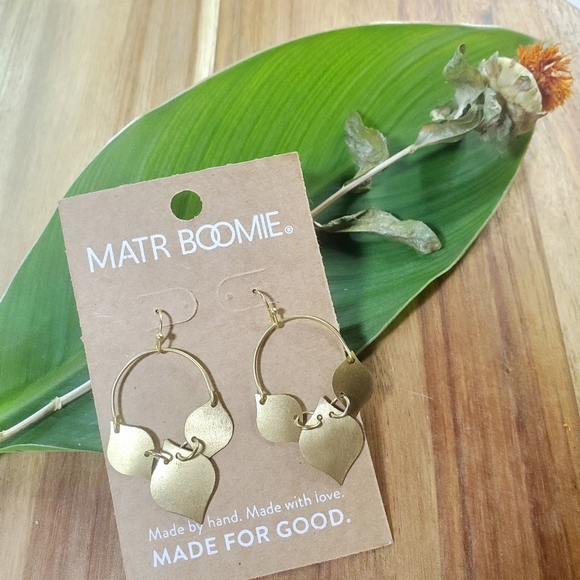Matr Boomie Jewelry - MATR BOOMIE Chameli Leaf Drop Earrings Gold Tone NWT